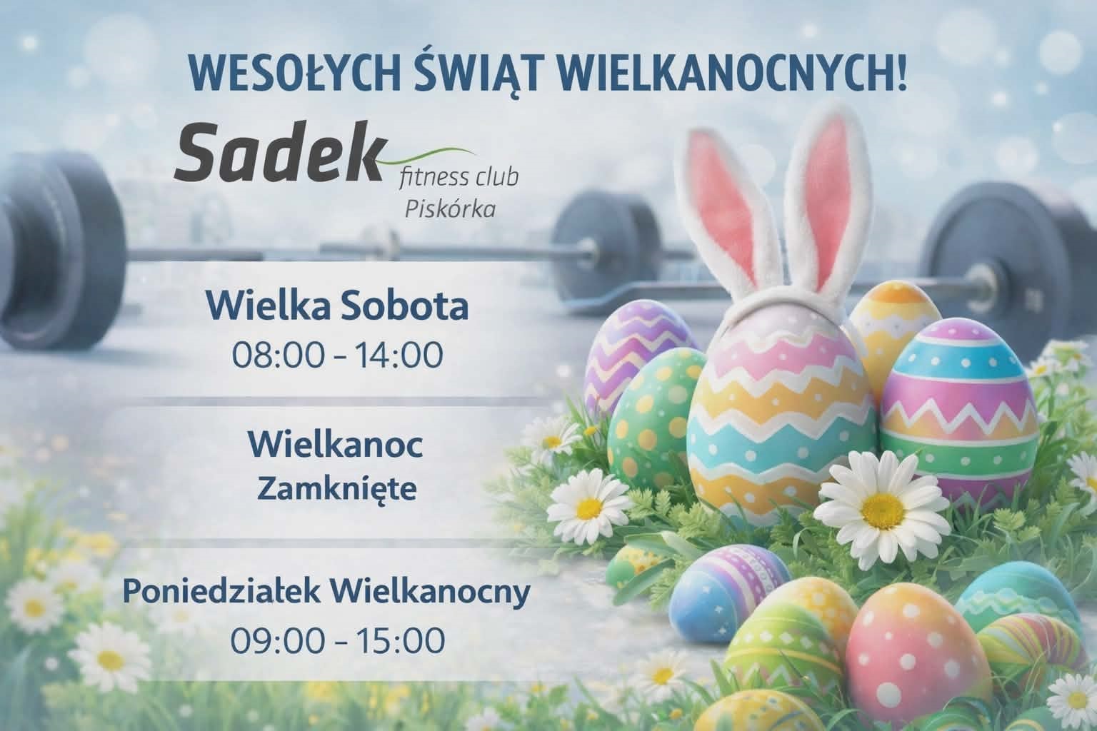 Godziny otwarcia siłowni w okresie wielkanocnym